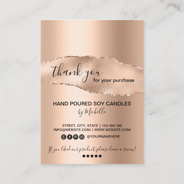 Soy Candle Care Card Add Your Logo Rose Gold (Back)