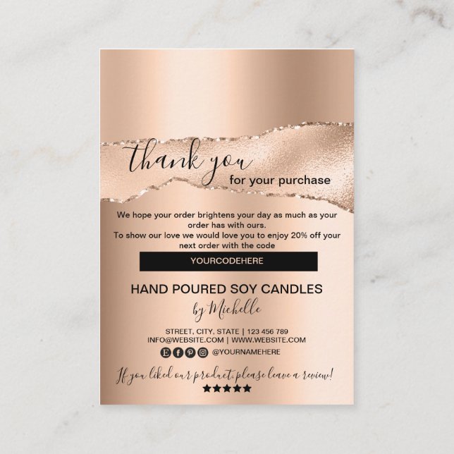 Soy Candle Care Card Thank You Card Add Your Logo (Back)
