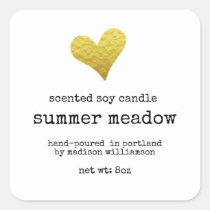 Soy Candle   Gold Heart   Typewriter Text Square Sticker