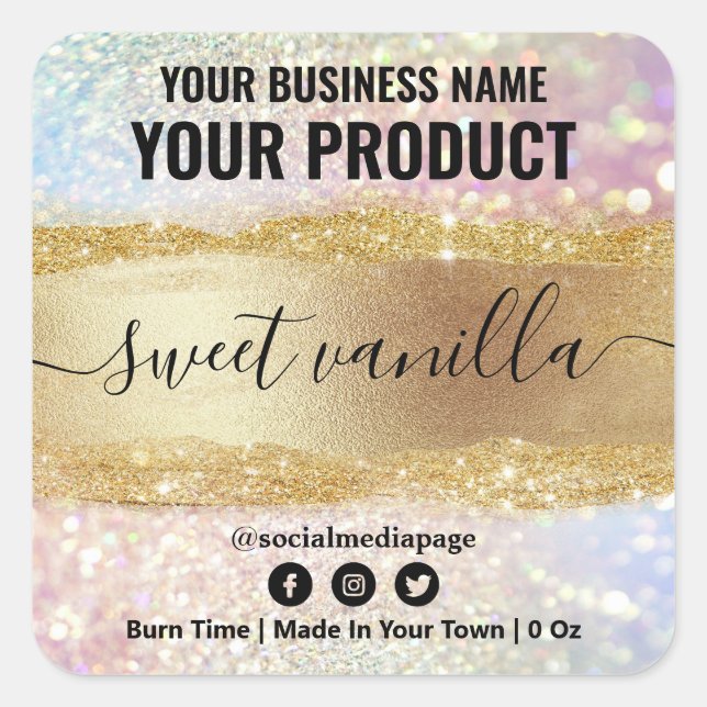 Soy Candle Labels With Pastel Iridescent Glitter (Front)