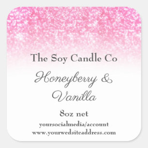 Soy Candle Personalised Pink Glitter 3 inch Square Sticker