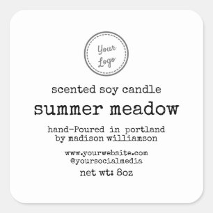 Soy Candle Typewriter Text Add Your Logo Square Sticker