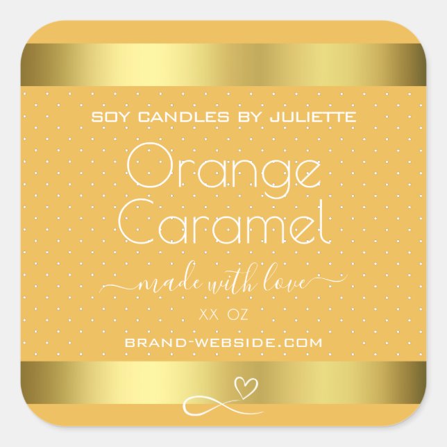 Soy Candles Packaging Labels Gold Orange Caramel (Front)