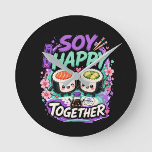 Soy Happy Together – Cute Kawaii Sushi Couple Round Clock