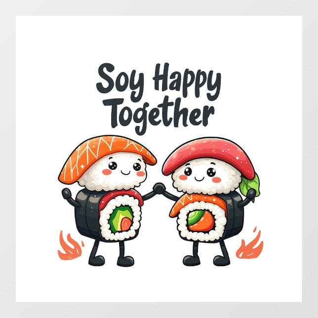 Soy happy together Sushi Kawaii Japanese Food  Window Cling (Sheet)