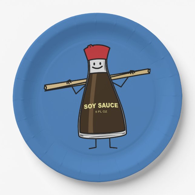 Soy Sauce Bottle condiment Asian chopsticks Paper Plate (Front)