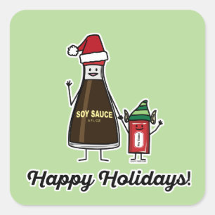 Soy Sauce Bottle Packet kid child Christmas Santa Square Sticker