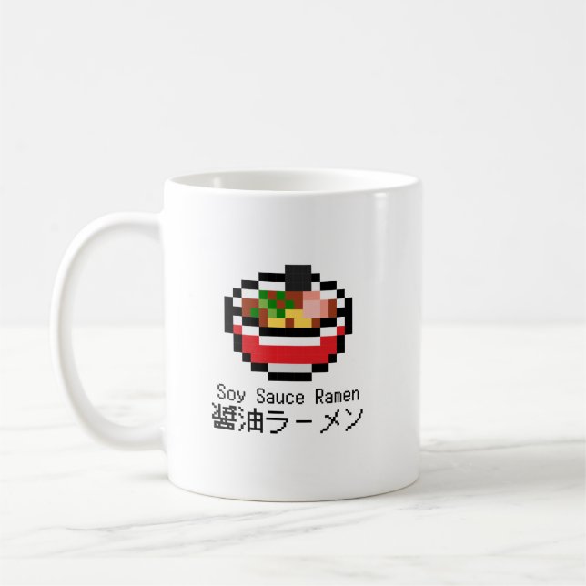 Soy Sauce Ramen Retro Pixel Art Coffee Mug (Left)