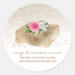 Soy Soap Homemade Natural Organic Bathtub gold Classic Round Sticker