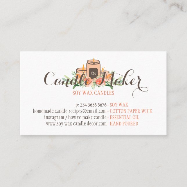 Soy Wax Candle Handmade Customisable Artisan Business Card (Front)