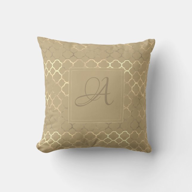 Soybean Monogram Quatrefoil Newlyweds Wedding Cushion (Front)