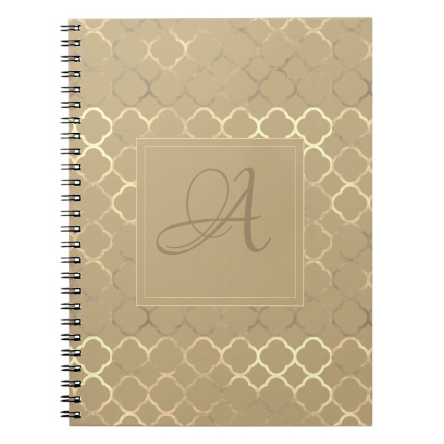 Soybean Monogram Quatrefoil Newlyweds Wedding Notebook (Front)