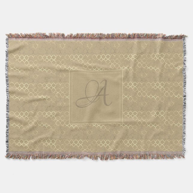 Soybean Monogram Quatrefoil Newlyweds Wedding Throw Blanket (Front)