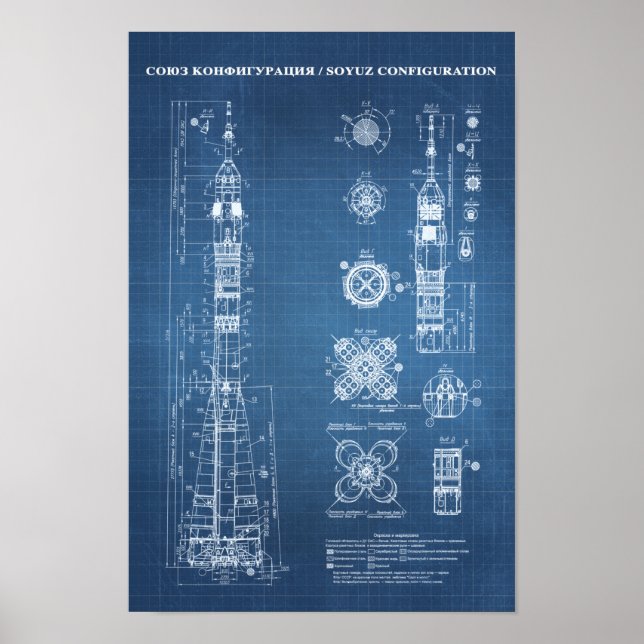 Soyuz Spacecraft Blueprint Poster (Front)