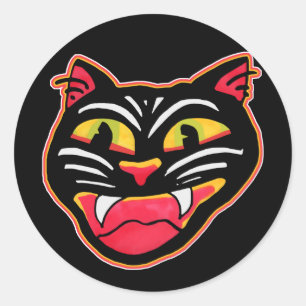 Sp Vintage Cat Halloween Art Cartoon Fun Classic Round Sticker