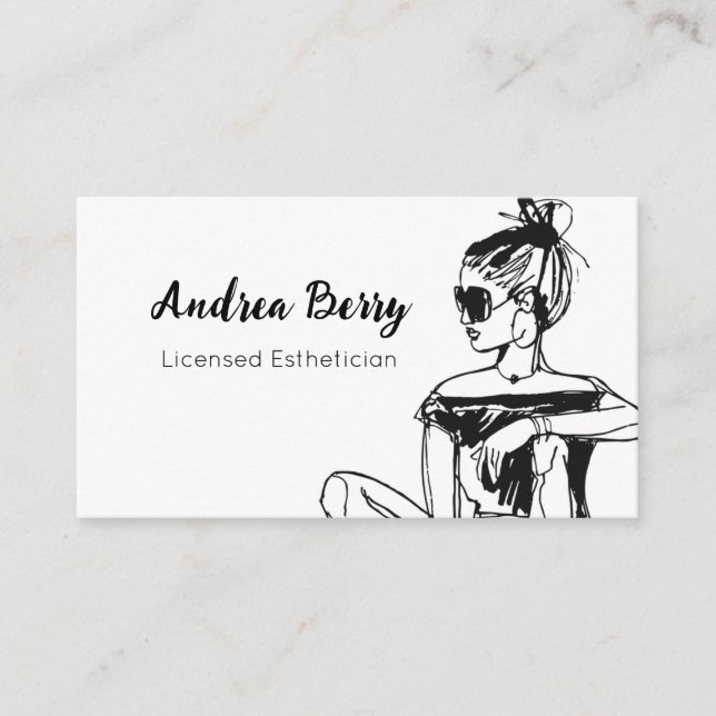 Spa and Salon Aesthetician Black and White Business Card (Front)
