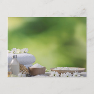 Spa and Wellness Utensils in a tropical garden Postcard