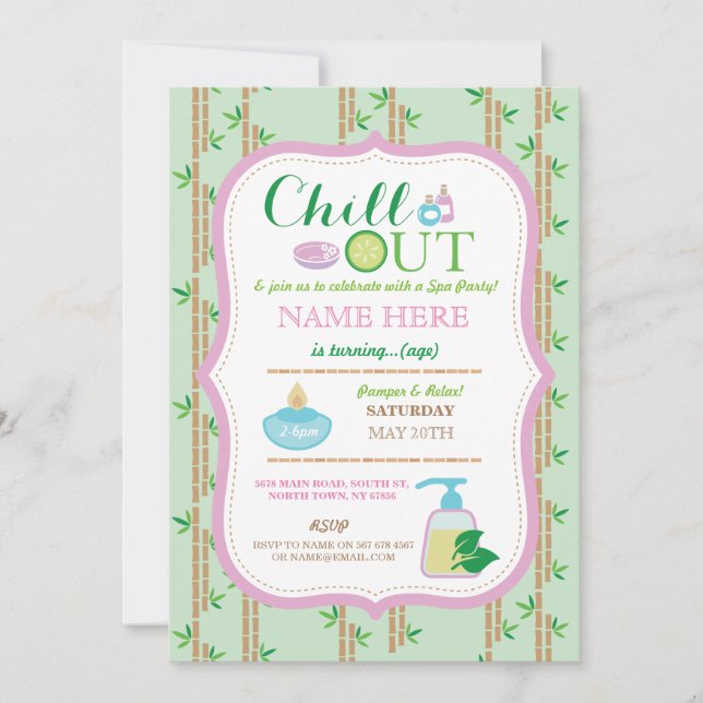 Spa Any Age Birthday Party Relax Pamper Invite (Front)