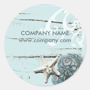 SPA aqua blue beach wood starfish seashells Classic Round Sticker