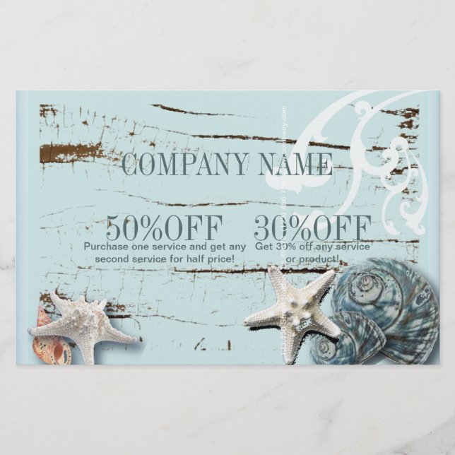 SPA aqua blue beach wood starfish seashells Flyer (Front)