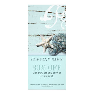 SPA aqua blue beach wood starfish seashells Rack Card