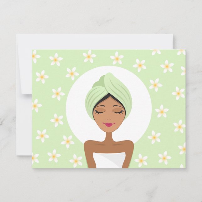 Spa bachelorette party invitation with plumeria (Front)