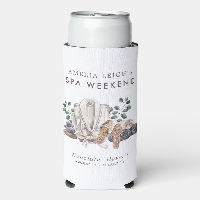 Spa Bachelorette Weekend Invitation Seltzer Can Cooler (Seltzer Front)