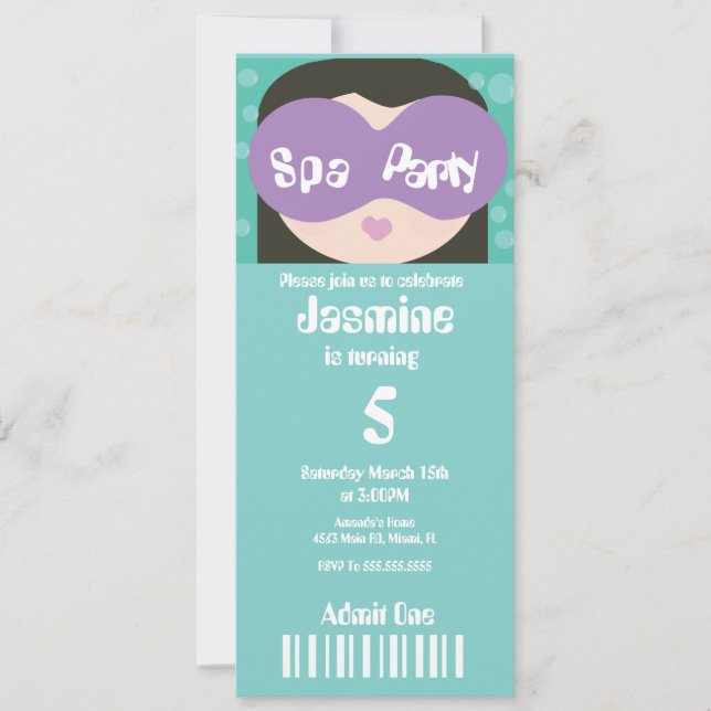 Spa Beauty Birthday Ticket Style   Invitation (Front)