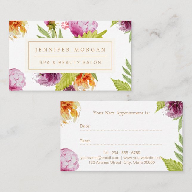 SPA Beauty Salon Girly Floral Appointment Card (Front/Back)