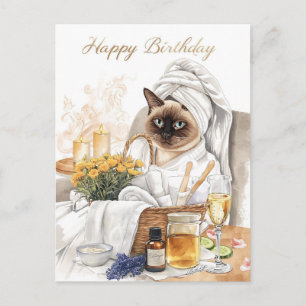 Spa Birth Day – Glam Siamese Cat Watercolor Card