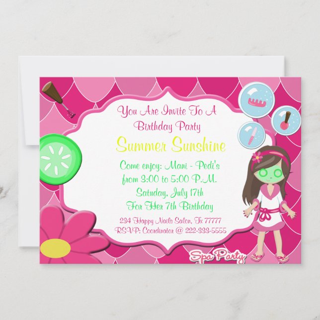Spa Birthday Baby or Bridal Shower Party Invite (Front)