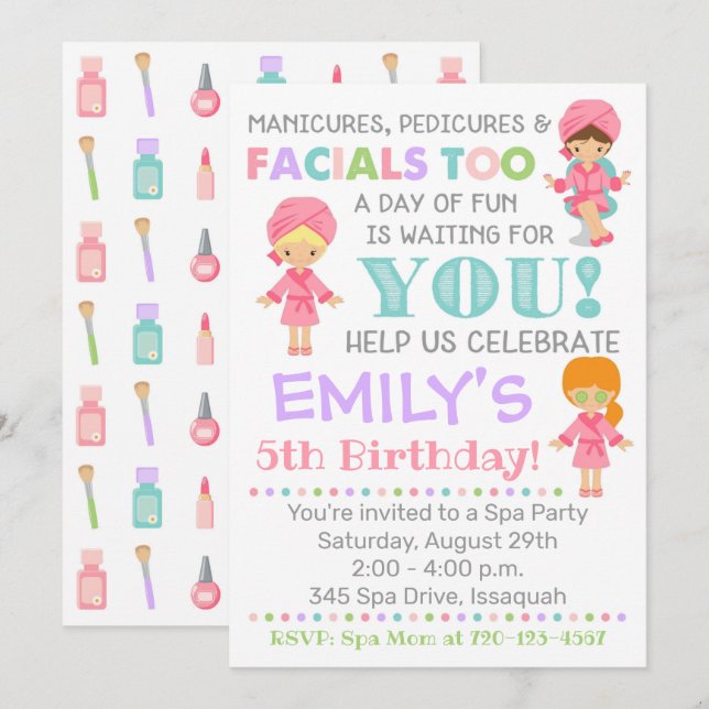 Spa Birthday Invitation Girl Spa Party (Front/Back)