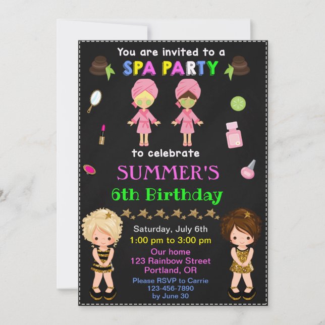 SPA birthday invitation Makeup manicures glamour (Front)