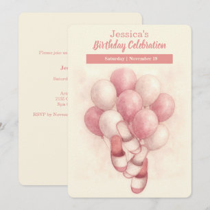 Spa Birthday Invitation, Pink Balloons Slippers Invitation