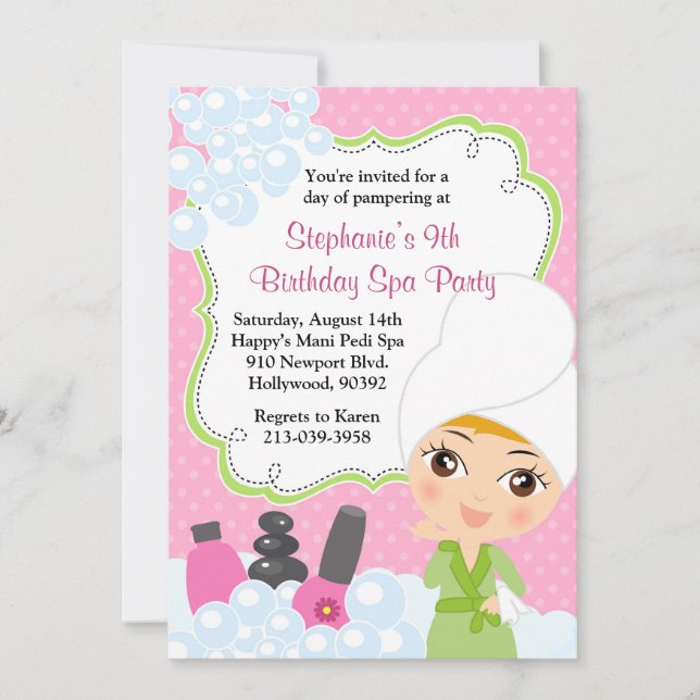 Spa Birthday Mani Pedi Party Invitation (Front)