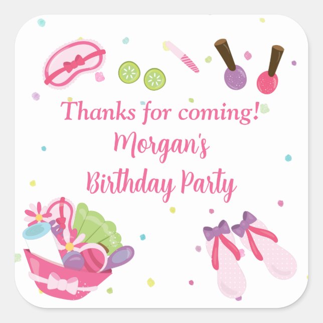 Spa Birthday Party Favours Square Sticker (Front)