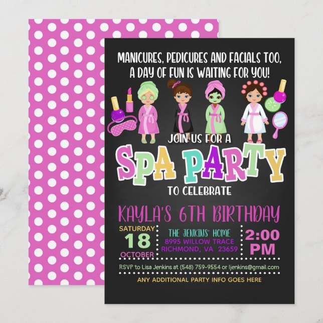 Spa Birthday Party Invitation - Girls (Front/Back)