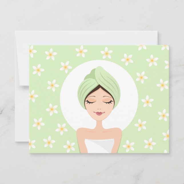 Spa birthday party invitation with plumeria (Front)