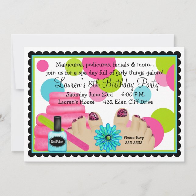 Spa Birthday  party Invitations (Front)