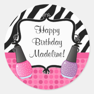 Spa Birthday Party Sticker Zebra Stripe