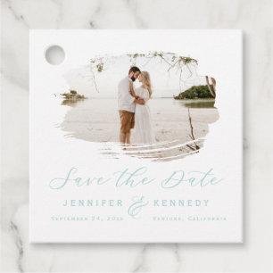 Spa Blue Romantic Brushed Frame Save the Date Favour Tags