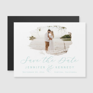 Spa Blue Romantic Brushed Frame Save The Date Magnetic Invitation