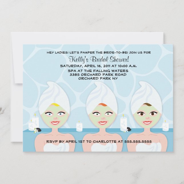 SPA BRIDAL SHOWER INVITATION Light Blue (Front)