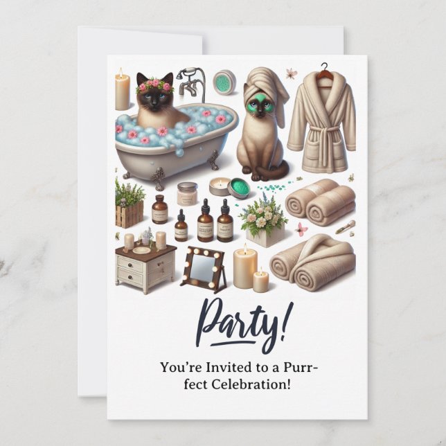 SPA Cat Birthday Party Invitation card  (Front)