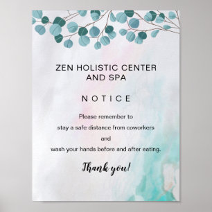 Spa COVID Safety Break Room Teal Black Watercolor Poster