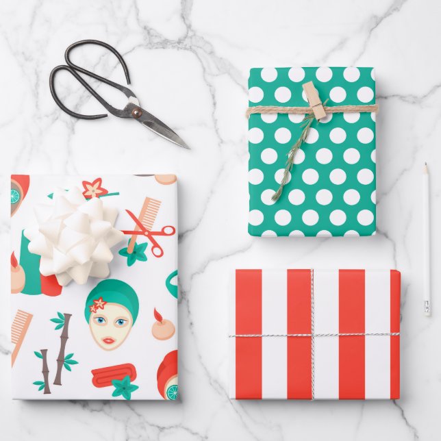 Spa Day Beauty Treatments Wrapping Paper Set (Front)