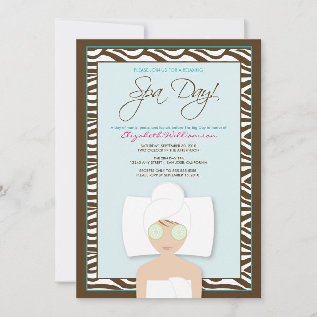 Spa Day Bridal Shower Invitation (blue) (Front)