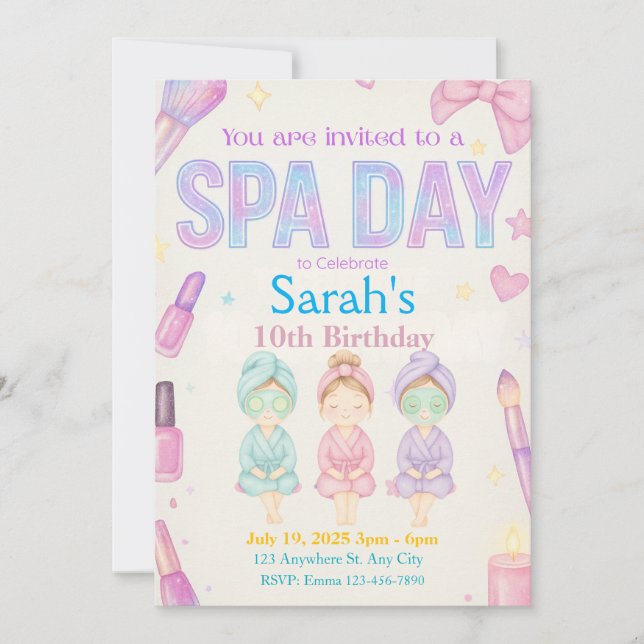 Spa Day Girl's Party Birthday Invitation (Front)