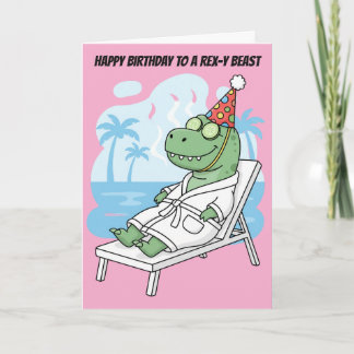 Spa Day T-Rex Birthday Hat Funny Dinosaur Card