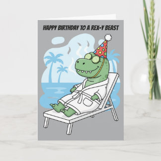 Spa Day T-Rex Birthday Hat Funny Dinosaur Card